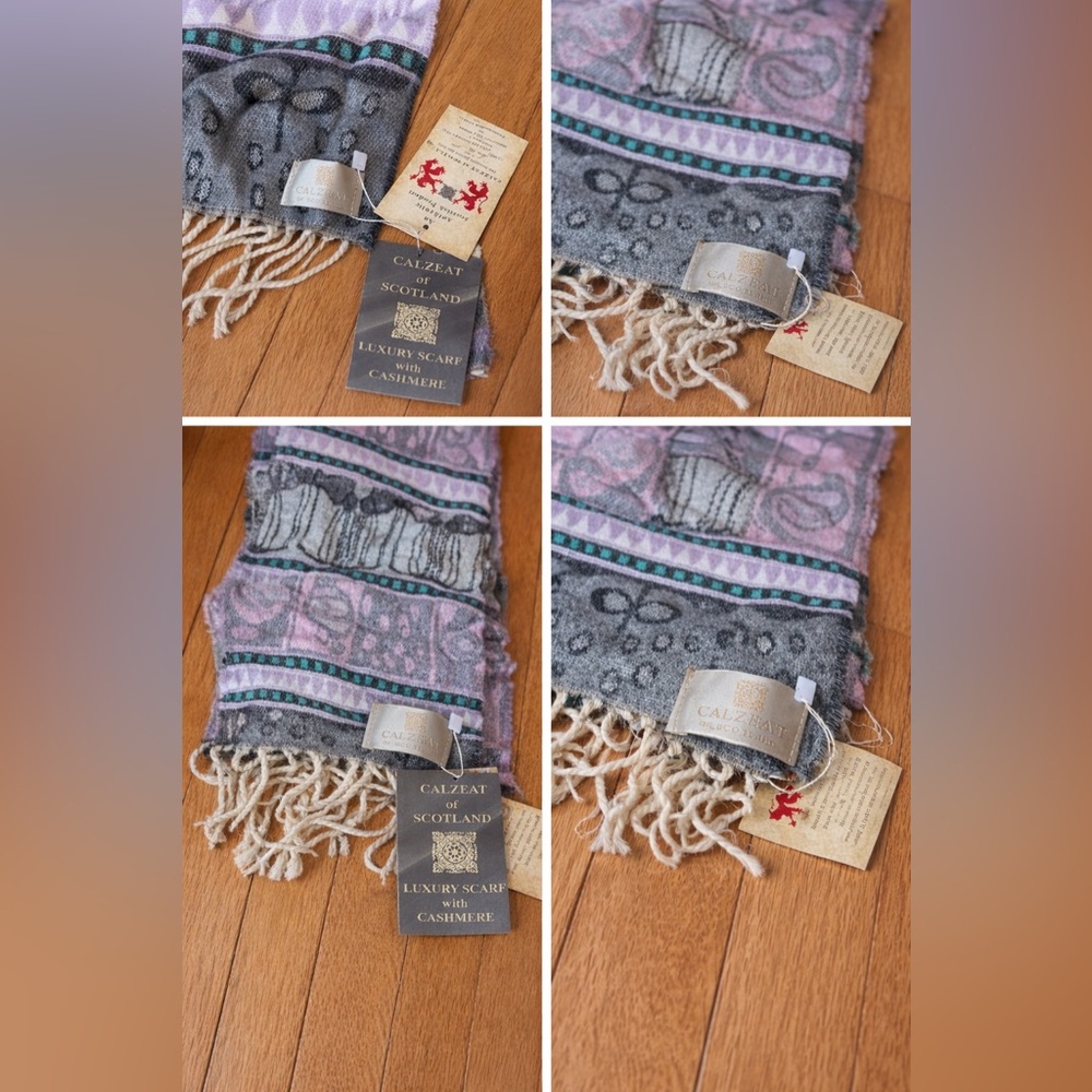 Calzeat of Scotland Cashmere Blend Scarf NWT Made in Scotland Luxury Fringe Wrap